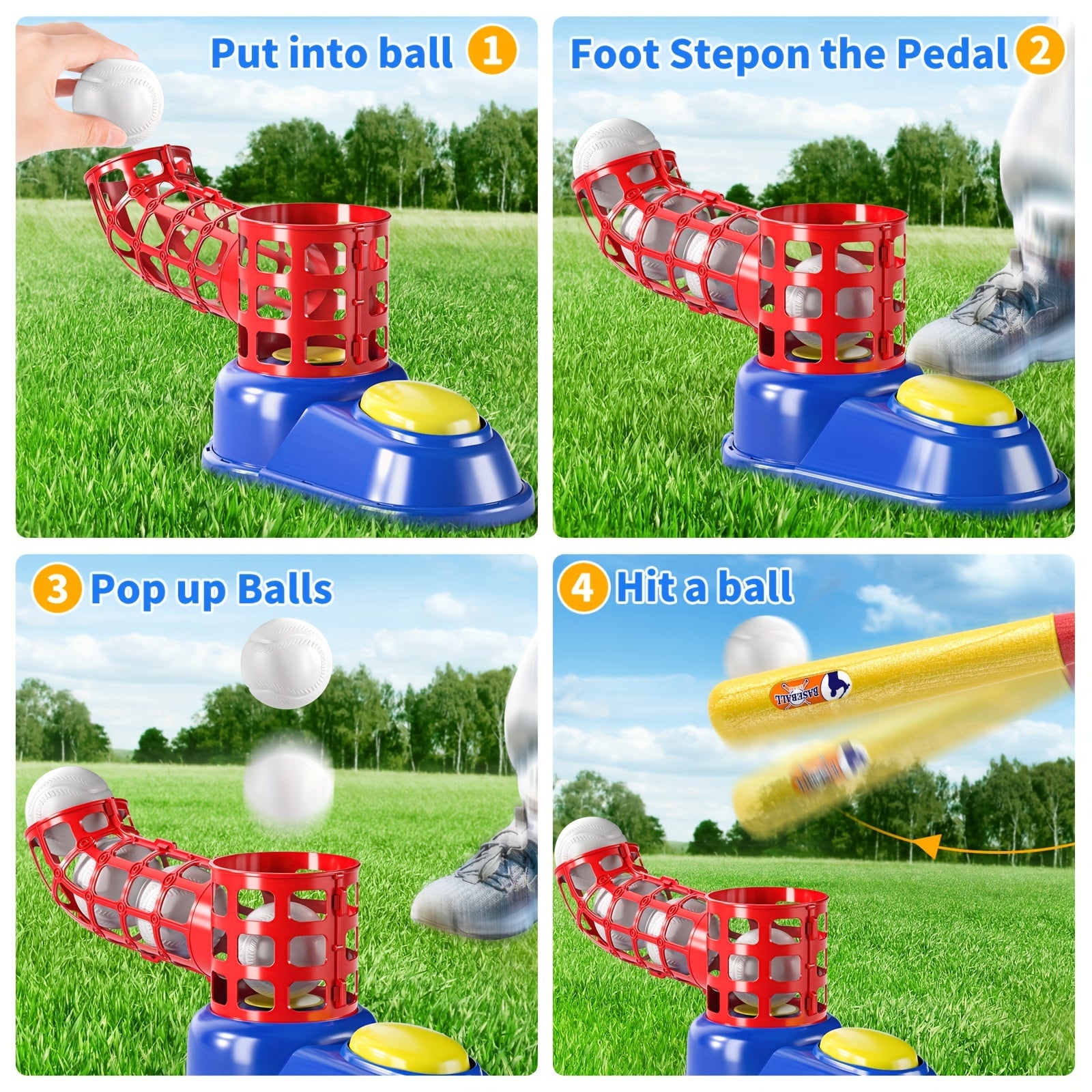 Set de Baseball 2 en 1 avec 10 Balles – Jeu Sportif d’Extérieur pour Enfants, Idée Cadeau Noël & Pâques