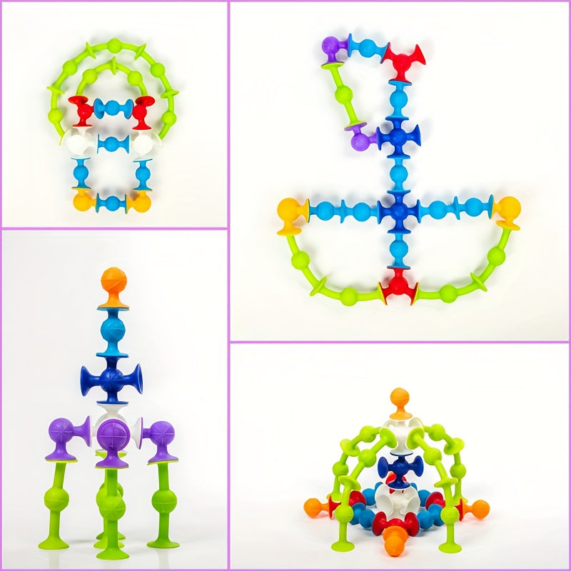 Ensemble de 40 Blocs de Construction à Ventouses en Silicone pour Enfants 3 Ans+ - Jouet Sensoriel de Construction Idéal Voyage et Fenêtre - Cadeau Éducatif Garçons Filles