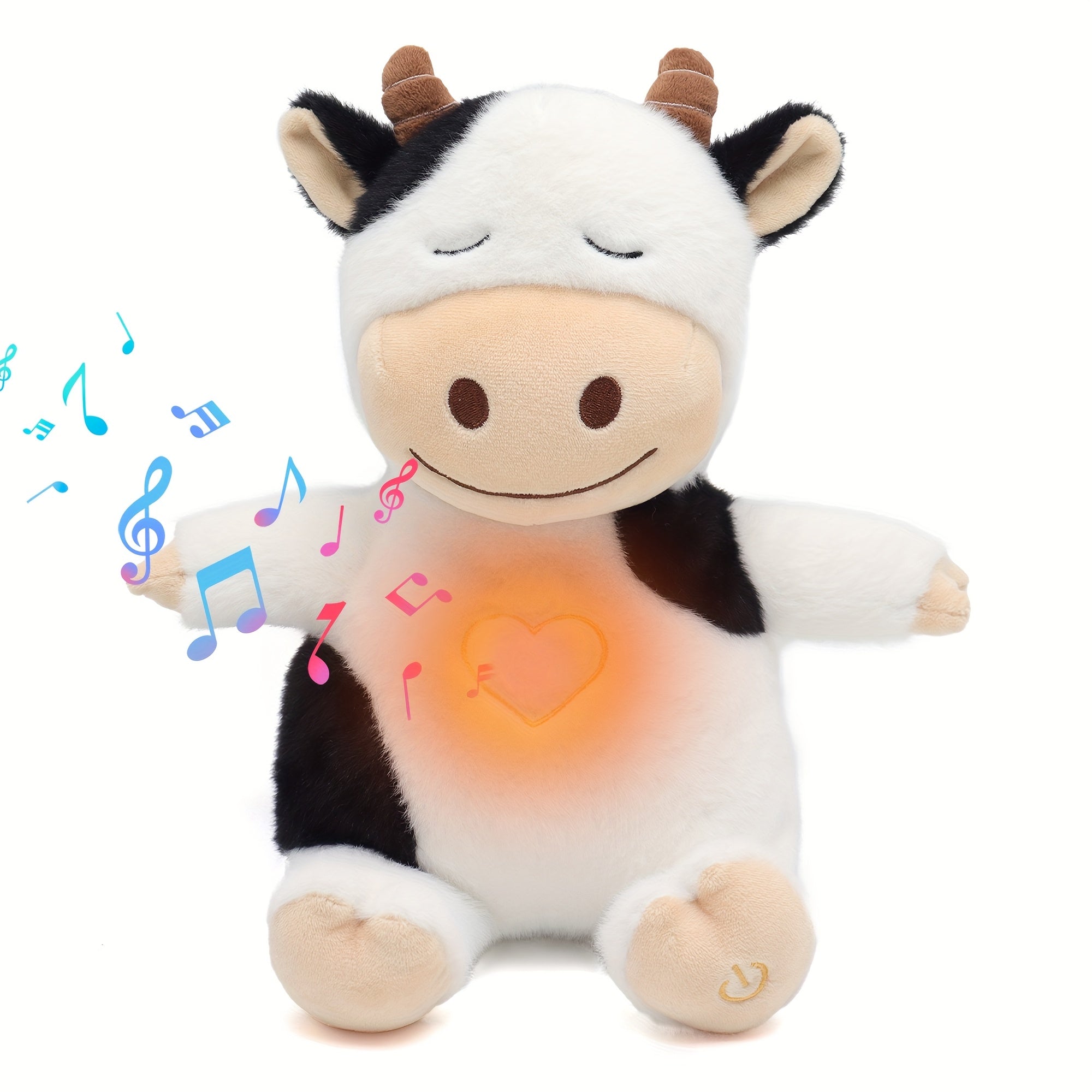 Vache Musicale en Peluche avec Respiration – Veilleuse Apaisante & Fonction Battement de Cœur | 8 Berceuses Douces, Cadeau d’Anniversaire ou de Noël pour Enfants