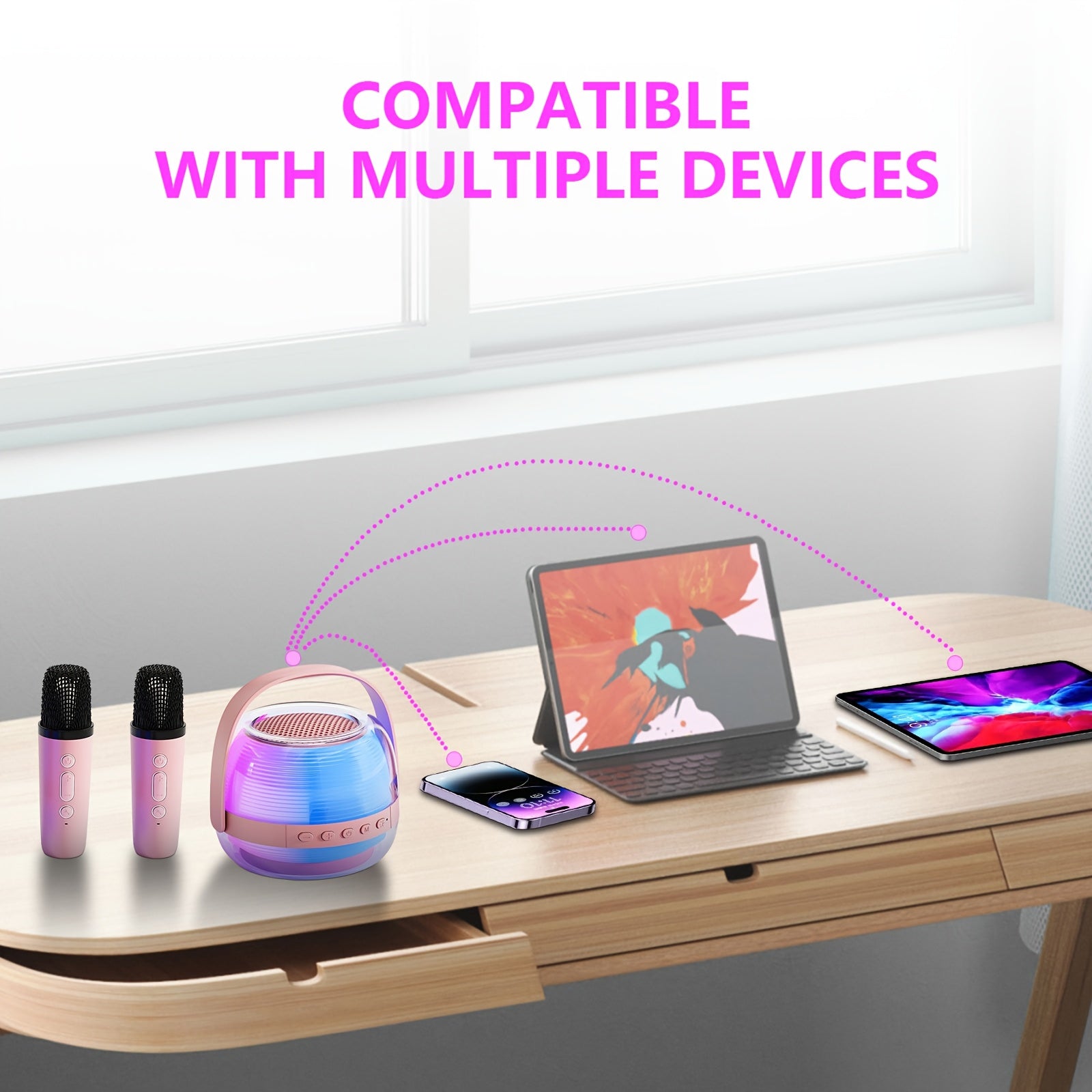 Mini Machine de Karaoké Portable avec 2 Microphones Sans Fil - Enceinte Bluetooth LED d'Ambiance pour Adultes et Fêtes
