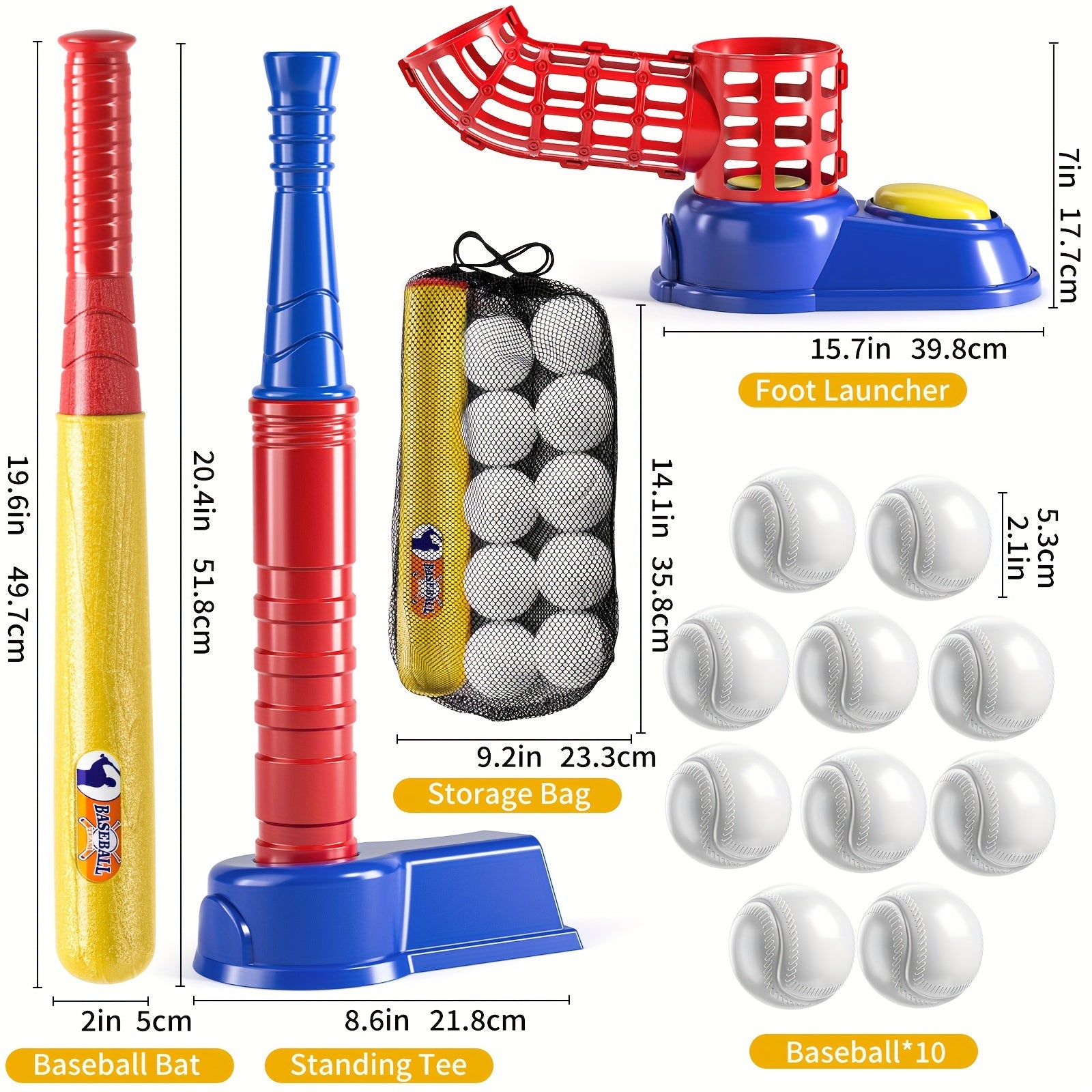 Set de Baseball 2 en 1 avec 10 Balles – Jeu Sportif d’Extérieur pour Enfants, Idée Cadeau Noël & Pâques