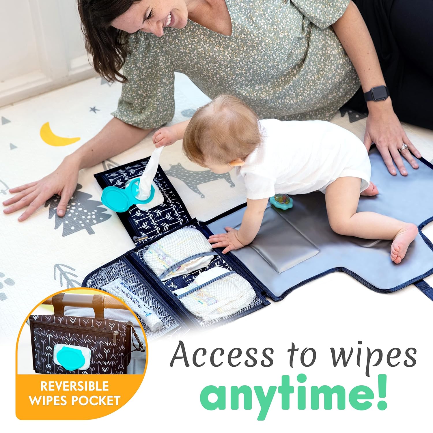 Matelas à Langer Portable Pliable pour Bébé - Kit de Voyage 3-en-1 avec Poches et Tapis à Langer Imperméable pour Nouveau-Né