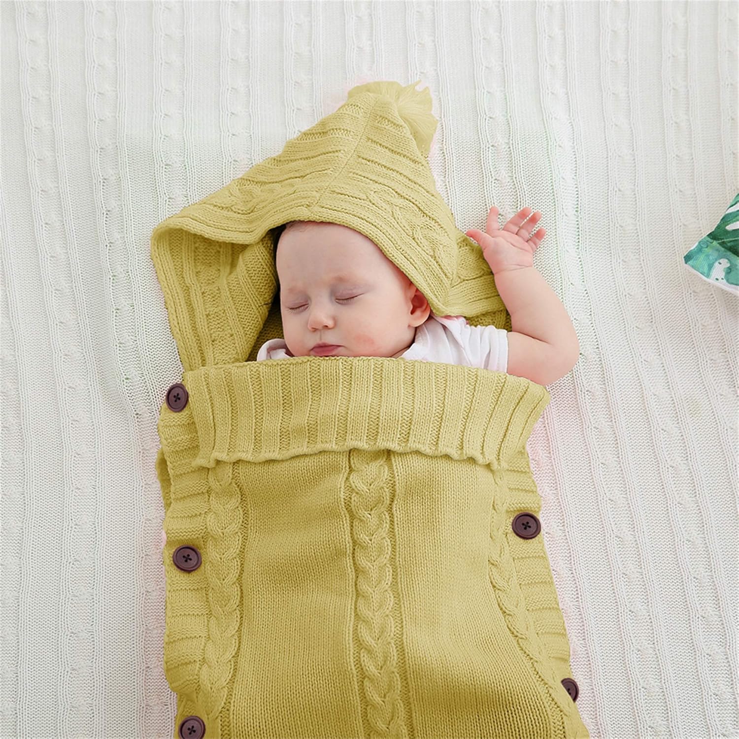 Sac de Couchage Bébé en Tricot Épais pour Nouveau-Né 0-6 Mois - Couverture d'Emmaillotage Laine avec Capuche - Cadeau de Naissance Hiver