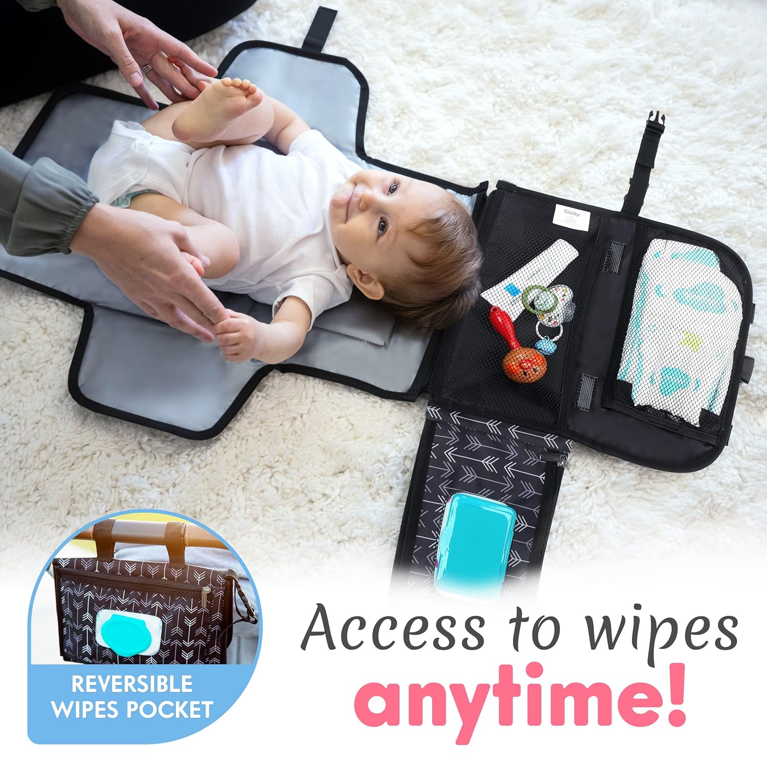 Matelas à Langer Portable Pliable pour Bébé - Kit de Voyage 3-en-1 avec Poches et Tapis à Langer Imperméable pour Nouveau-Né