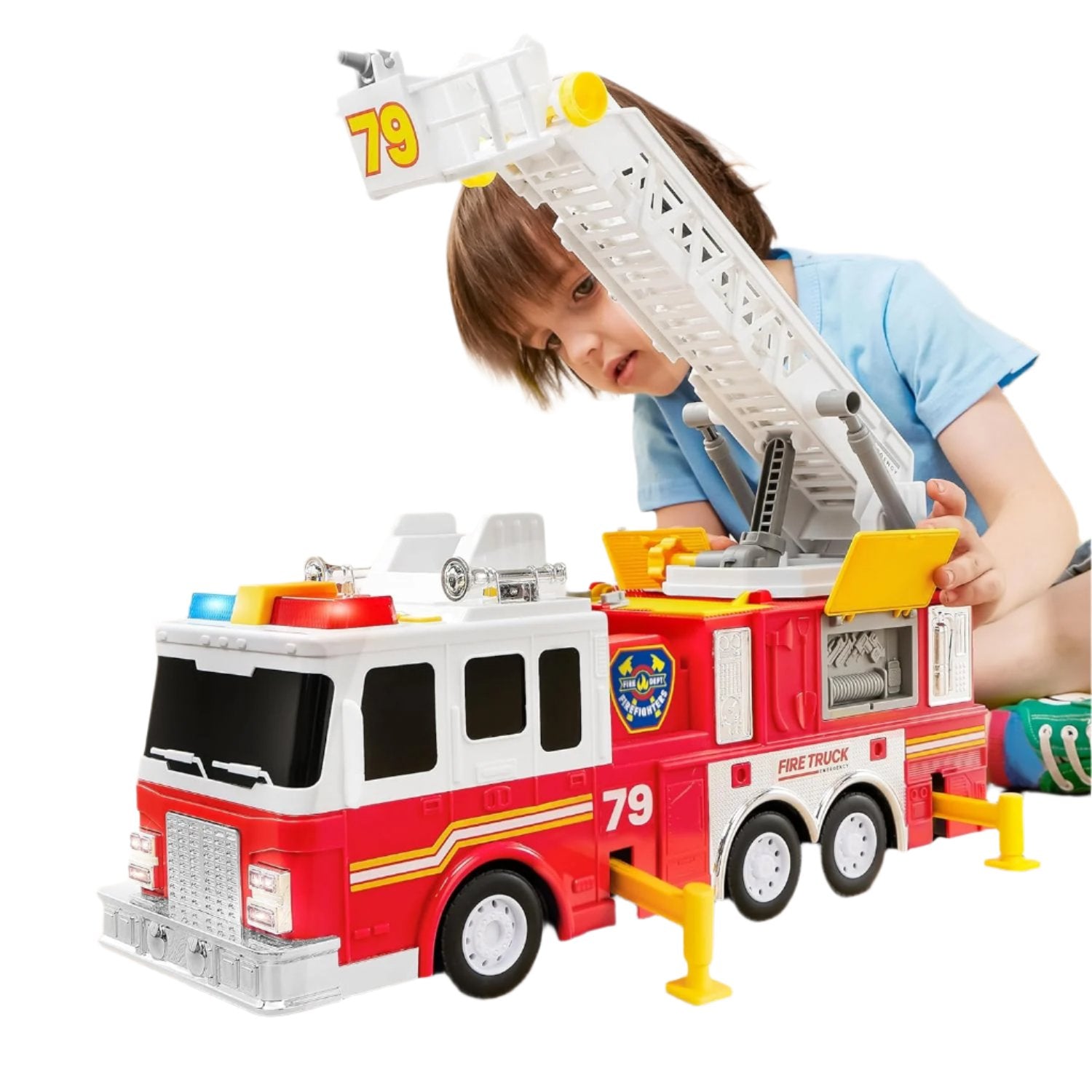 Jouet Camion de Pompiers Extra Large | Échelle de 33 Pouces avec Lumières & Sirènes Réalistes | Camion de Pompiers pour Enfants 3+ | Cadeau de Noël et Anniversaire King of Toys