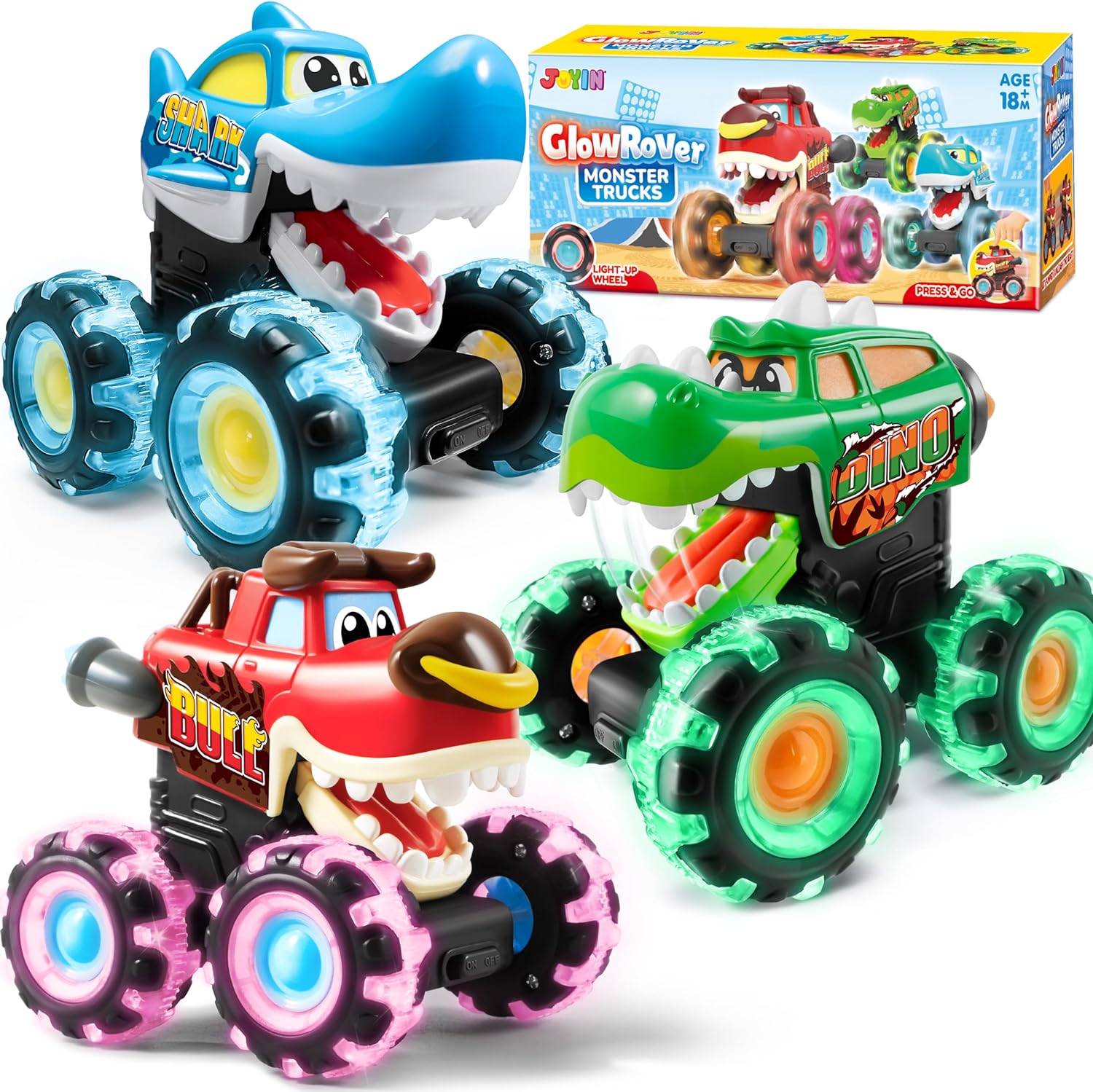 Lot de 3 Camions Monstres | Voitures Lumineuses à Activation Press & Go pour Tout-Petits King of Toys