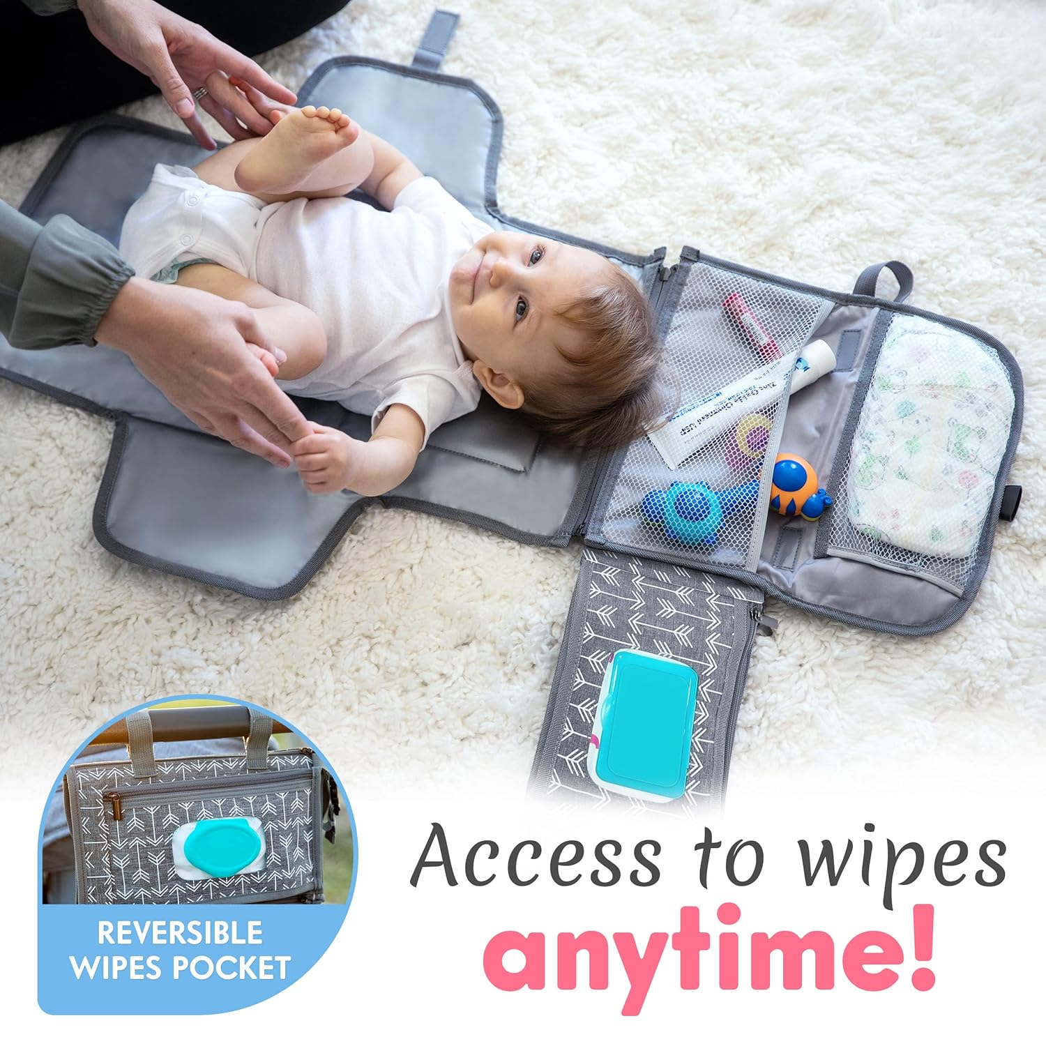 Matelas à Langer Portable Pliable pour Bébé - Kit de Voyage 3-en-1 avec Poches et Tapis à Langer Imperméable pour Nouveau-Né