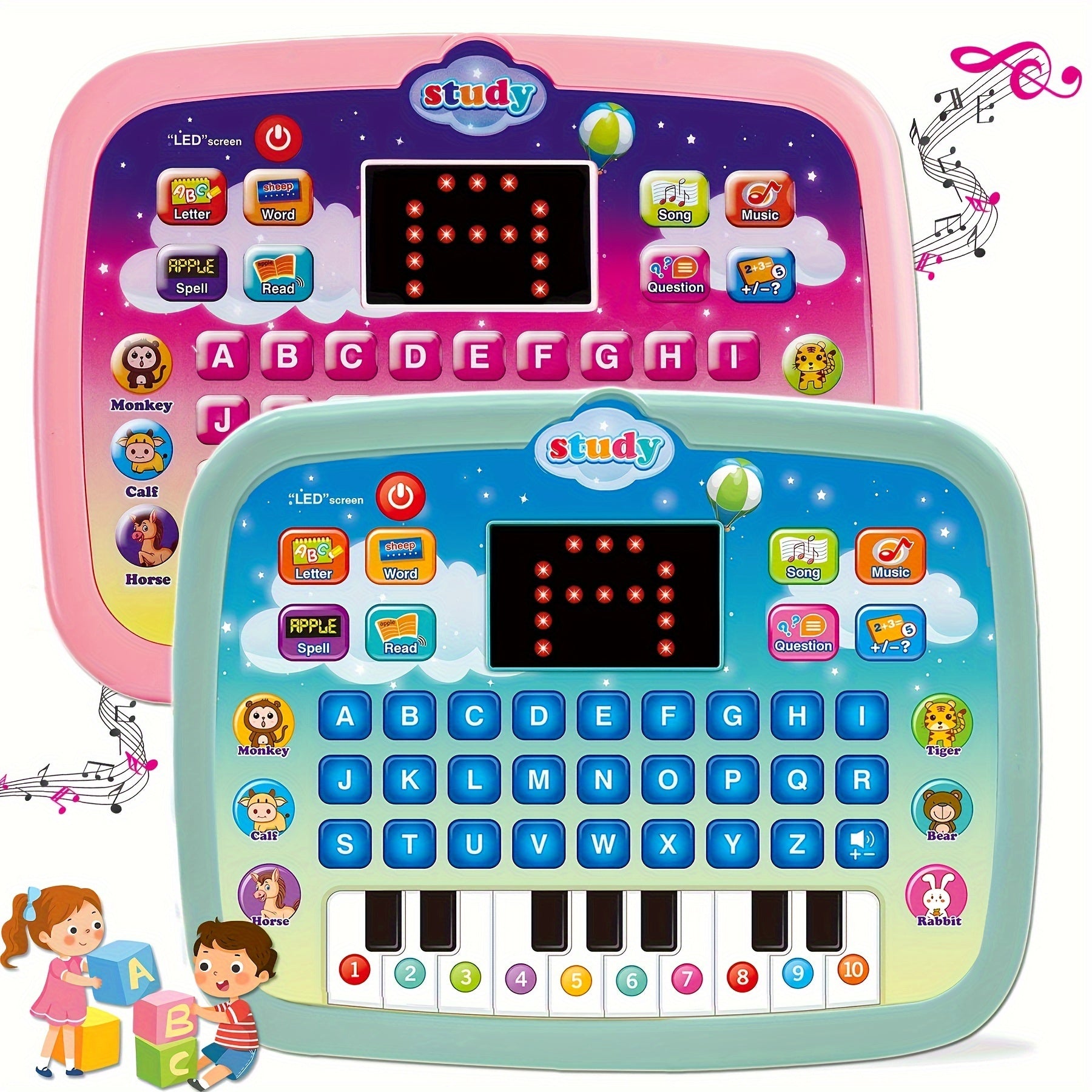 Tablette d'apprentissage Montessori avec écran LED | Tablette éducative interactive pour apprendre l'alphabet, les chiffres, les mots, la musique et les mathématiques pour garçons et filles