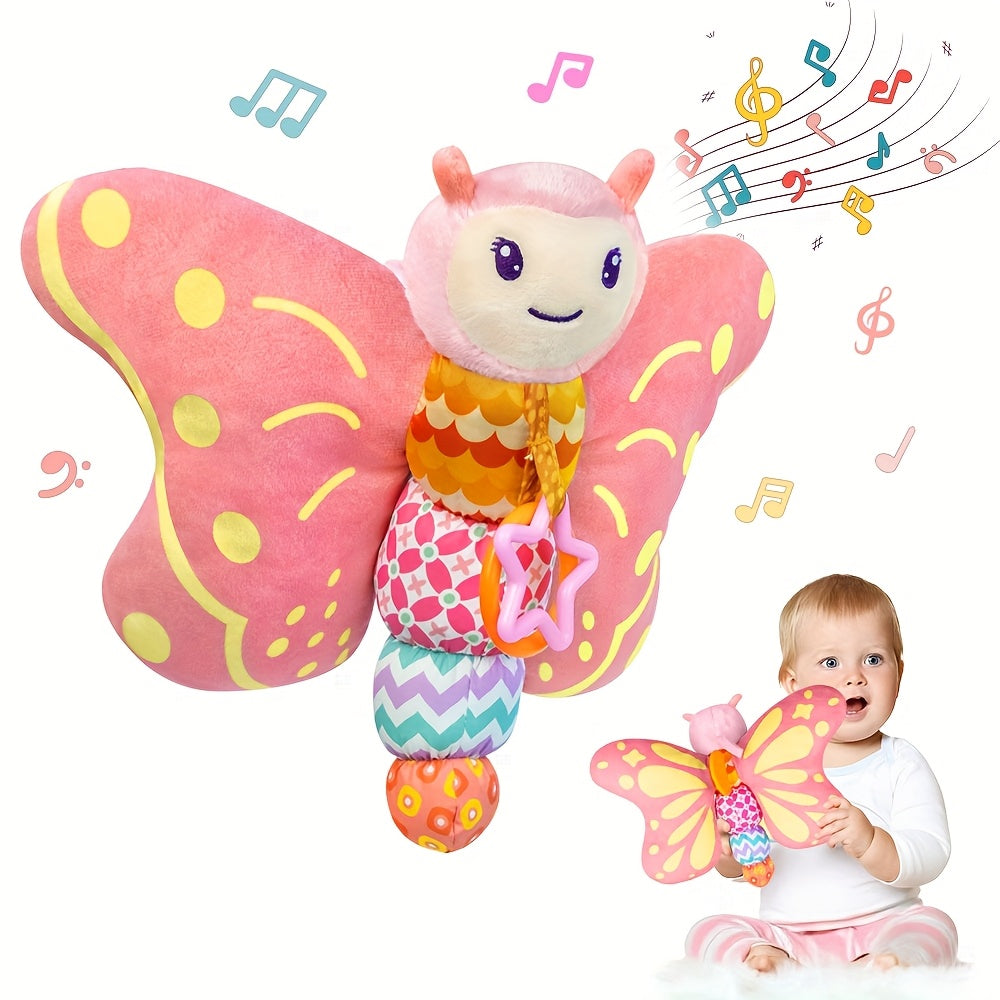 Papillon Musical en Peluche pour Bébé 0-12 Mois - Jouet Sensoriel Rose et Bleu avec Hochet et Sons Froissés pour Nouveau-Né Garçon Fille - Stimule l'Éveil