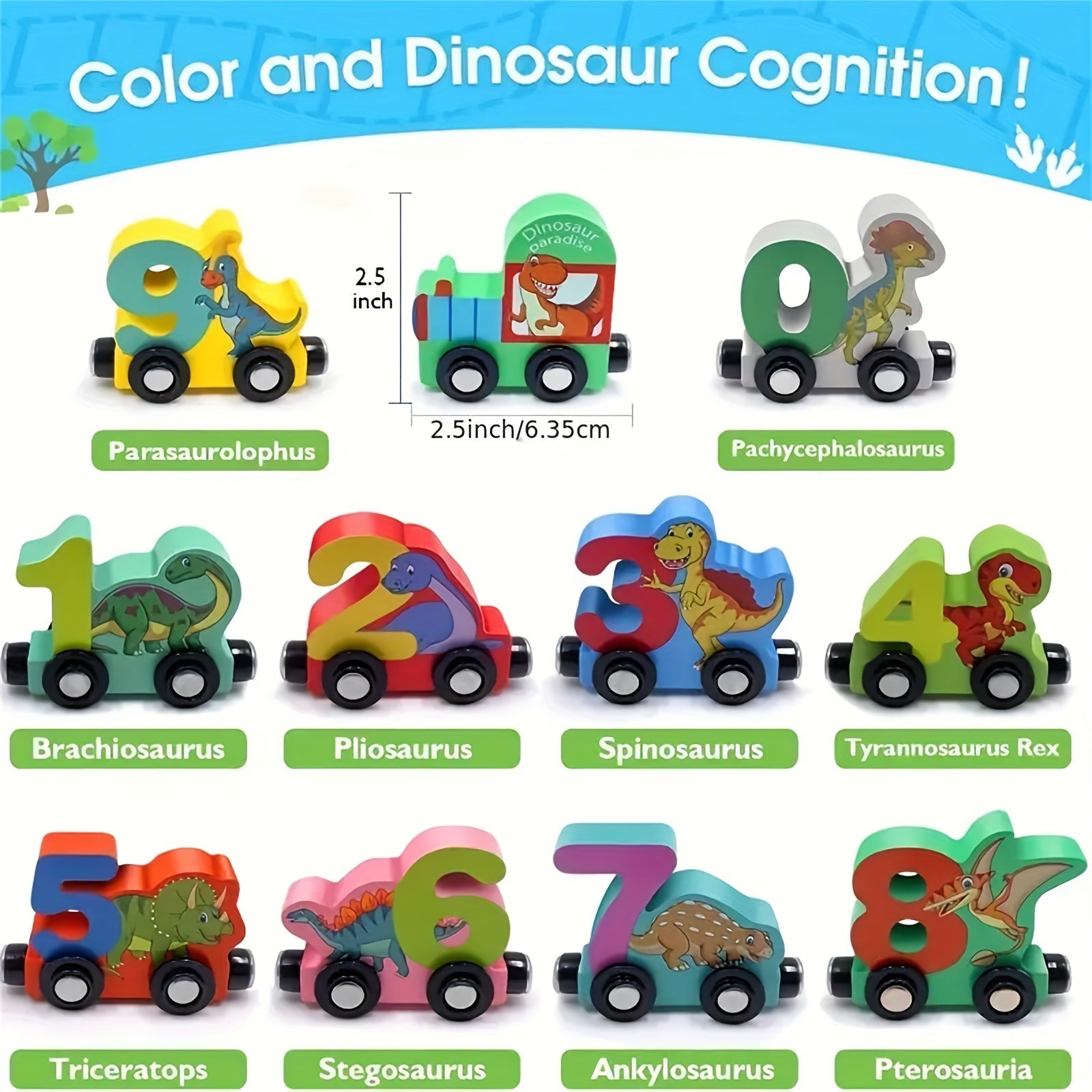 Jouet Train Magnétique en Bois Dinosaure 11pcs avec Chiffres | Train Éducatif Visuel et Puzzle pour Enfants d'Âge Préscolaire