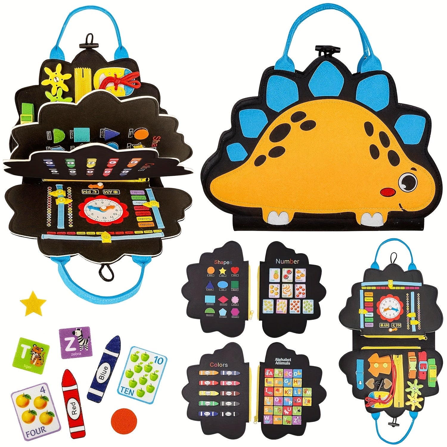 Busy Board Dinosaure Éducatif – Jouet d’Apprentissage Préscolaire avec Lettres, Chiffres et Compétences de Vie