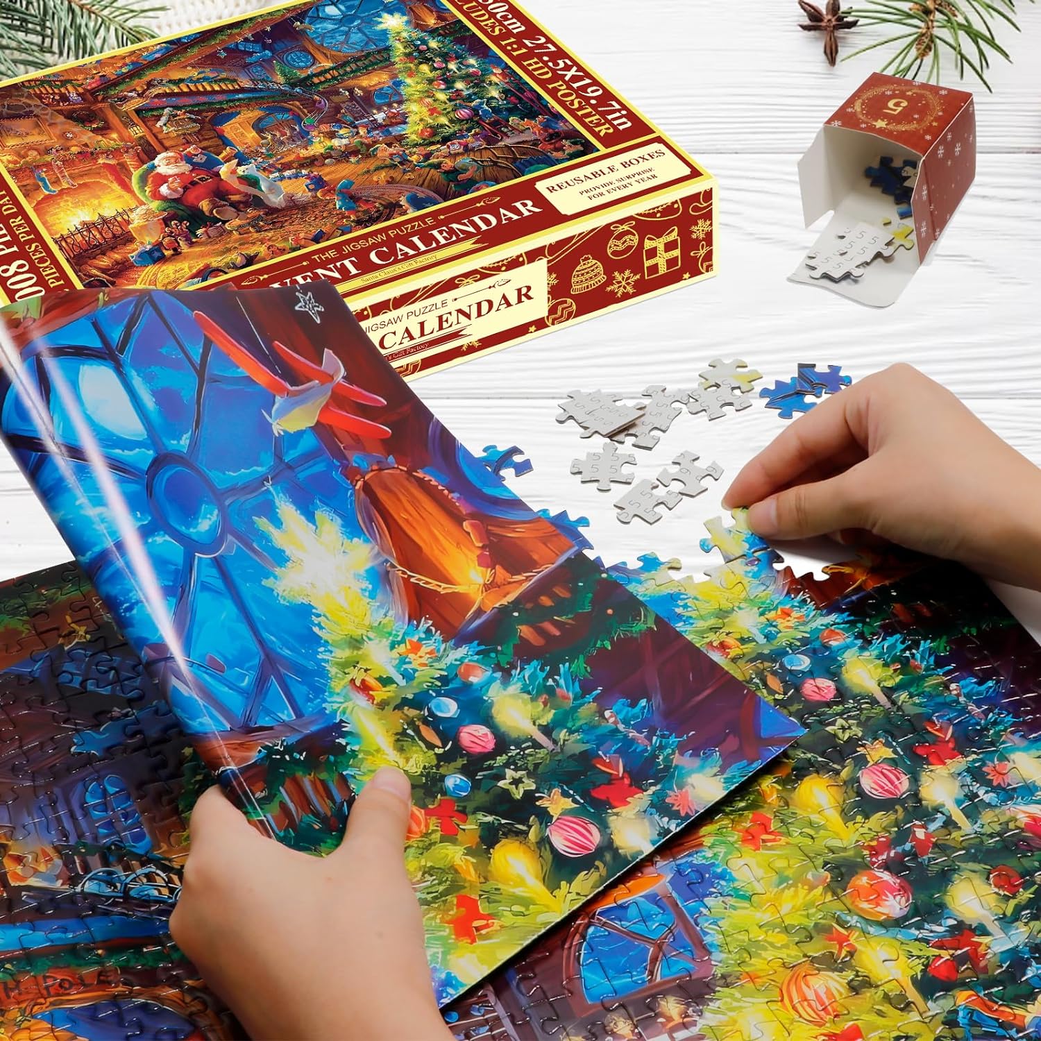 Calendrier de l'Avent Puzzle de Noël | Puzzle de 1008 Pièces, Calendrier de l'Avent de 24 Jours pour Enfants et Adultes King of Toys