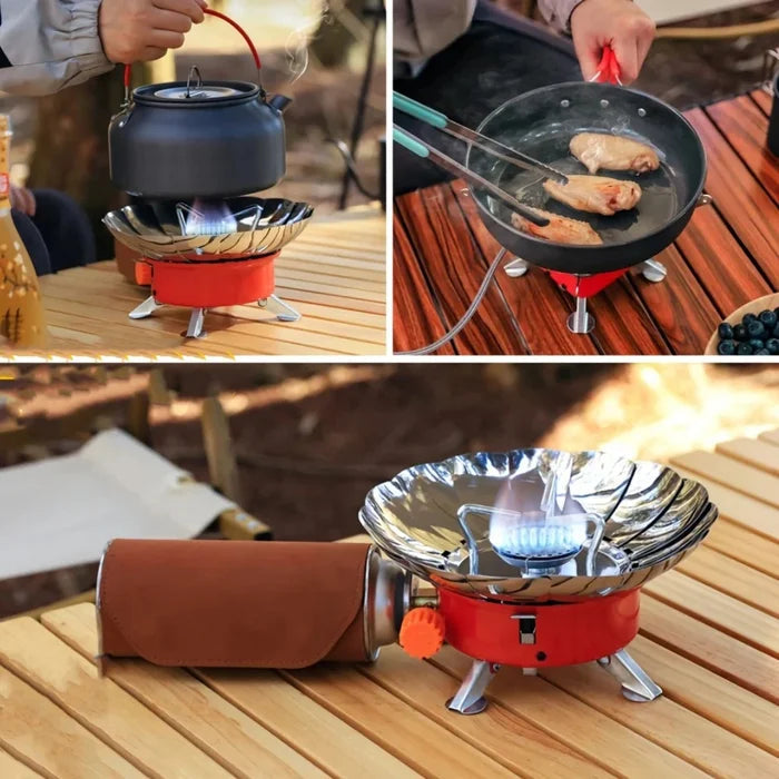 Réchaud à Gaz Portable pour Camping l Résistant au Vent, Allumage Piézo & Contrôle de Flamme l Extérieur & Mini King of Toys