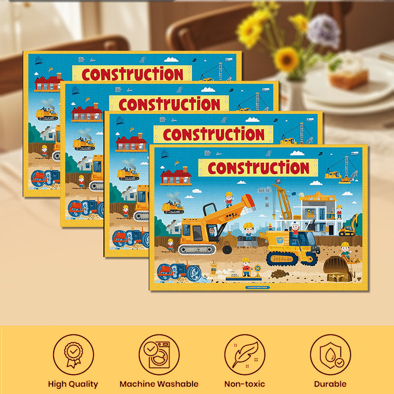 Set de 4 Sets de Table Thème Chantier – Déco de Cuisine en Lin 30x45cm pour Maison & Restaurant