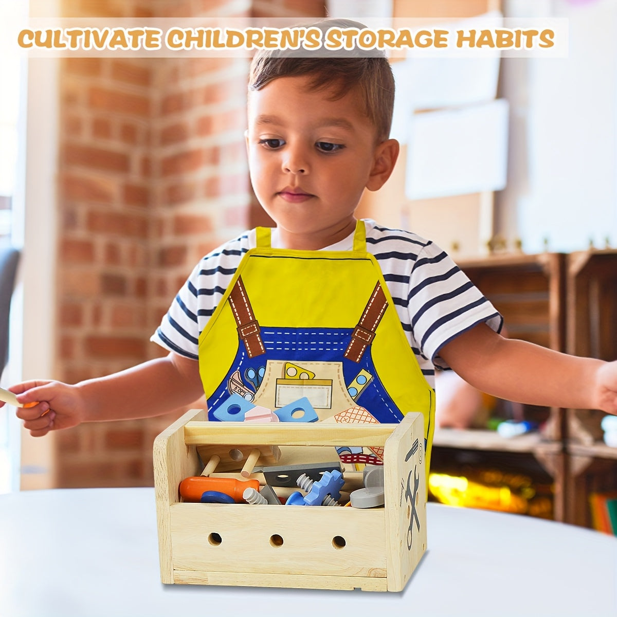 Établi d'Outils en Bois Montessori pour Enfants 3 Ans et Plus - Kit de Construction STEM 39 Pièces avec Boîte à Outils et Tablier - Cadeau Anniversaire Garçon Fille