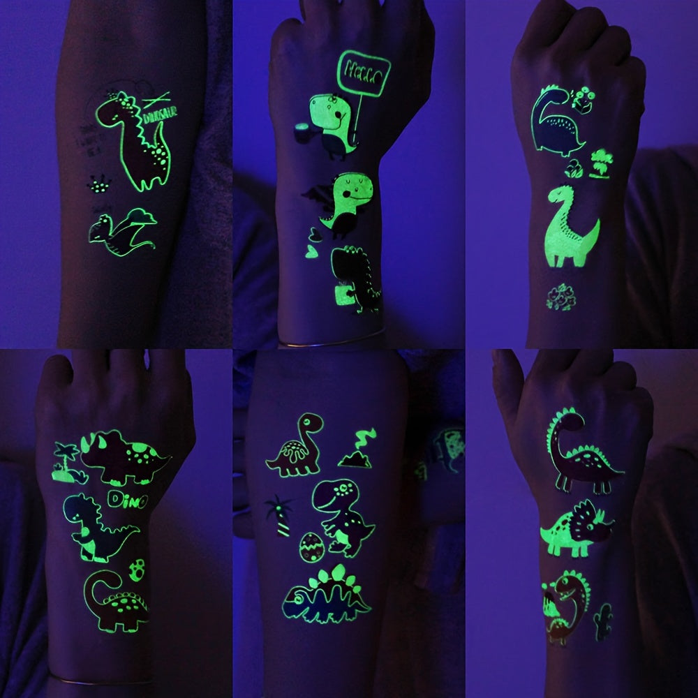 24 Feuilles de Tatouages Temporaires Lumineux de Dinosaures, Brillent dans le Noir, Parfaits pour Fêtes, Anniversaires, Halloween, et Décorations de Jungle King of Toys