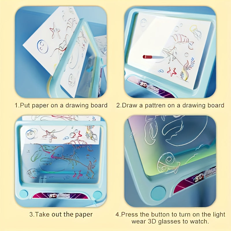Tableau de Dessin Lumineux 3D pour Enfants | Jouet Créatif avec Stylos Colorés et Effets Magiques – Cadeau de Noël, Halloween et Nouvel An
