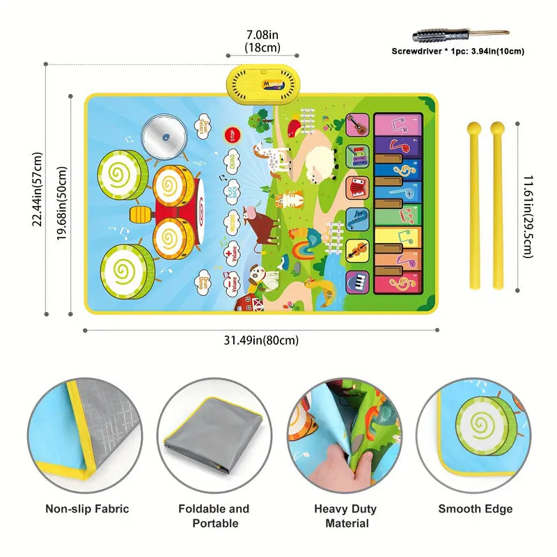 Tapis de jeu musical avec sons d'animaux pour bébés. Clavier piano et batterie pour bébé à partir de 6 mois Speelgoed Koning