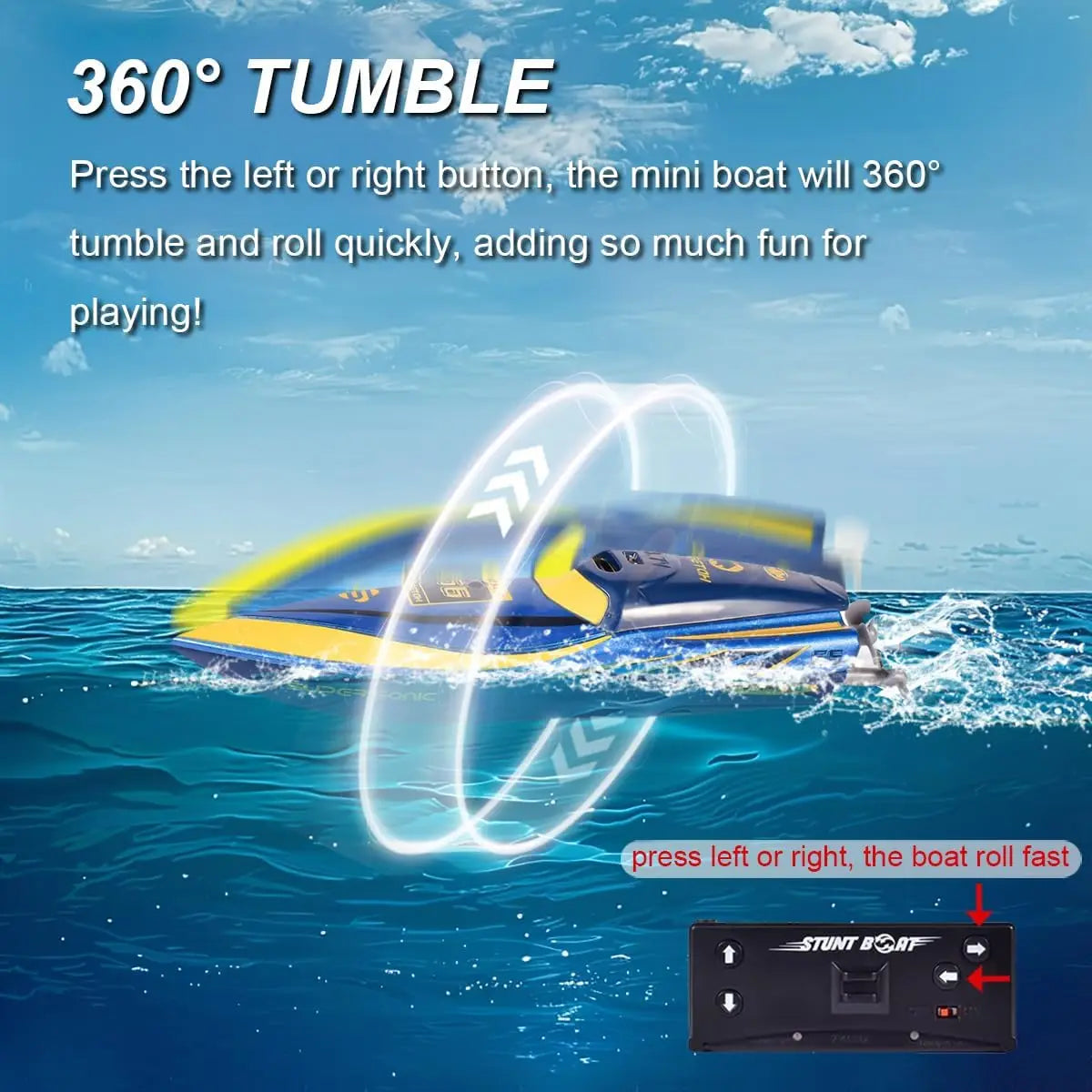 Bateau RC rapide rotatif à 360° – Jouet télécommandé pour piscine et lac, speedboat sous-marin RC, mini bateau RC pour adultes et enfants, 2.4GHz King of Toys