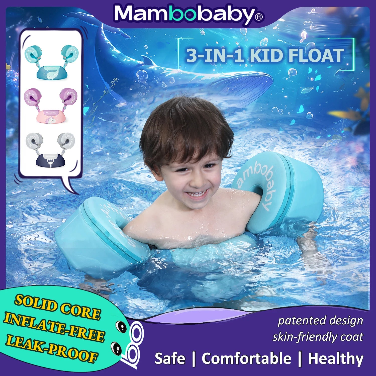 3-en-1 Brassards Flotteurs pour Tout-Petits (2 à 6 ans) – Manchons à Noyau Solide avec Bouée Ronde pour Apprentissage de la Nage