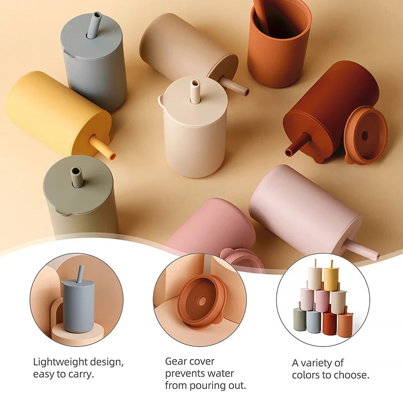 Tasse à paille pour bébé de 150ml Tasse à boire pour enfant de 5oz Tasse d'apprentissage en silicone pour bébé et enfant Tasse d'alimentation portable et pratique
