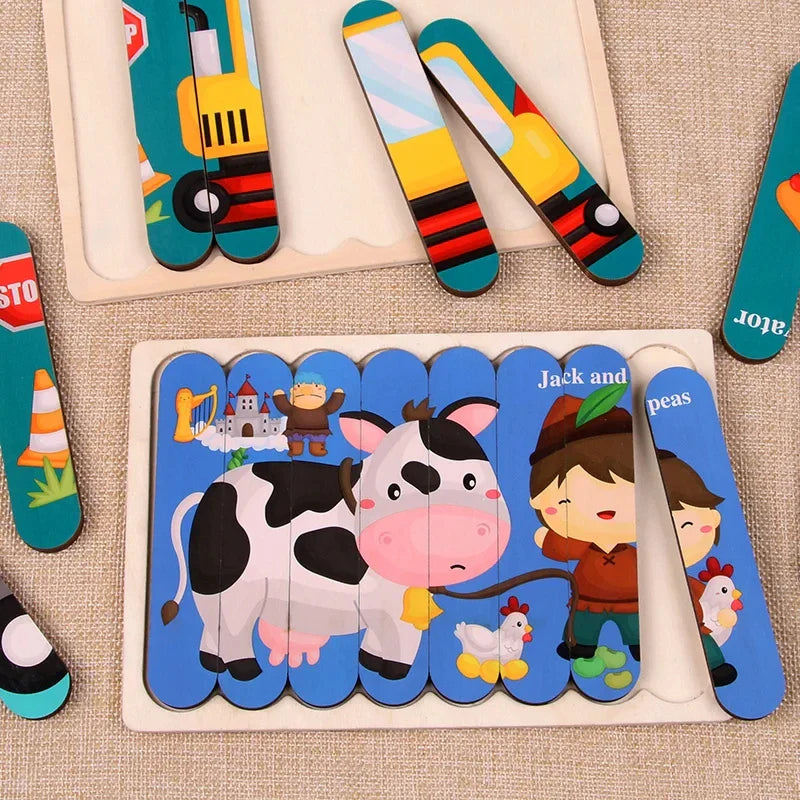 Jouet en bois Puzzle 3D avec animaux l Montessori de 1 2, 3 ans Happiness Life Store