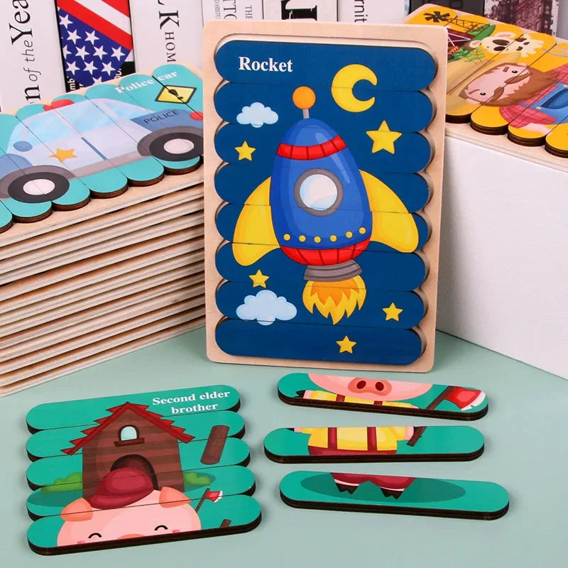 Jouet en bois Puzzle 3D avec animaux l Montessori de 1 2, 3 ans Happiness Life Store