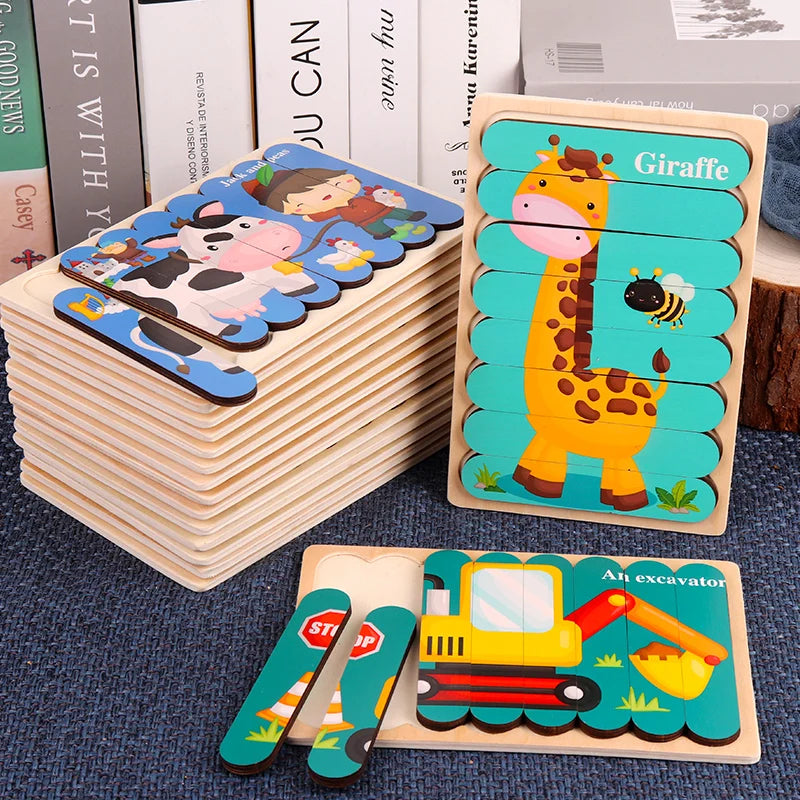 Jouet en bois Puzzle 3D avec animaux l Montessori de 1 2, 3 ans Happiness Life Store