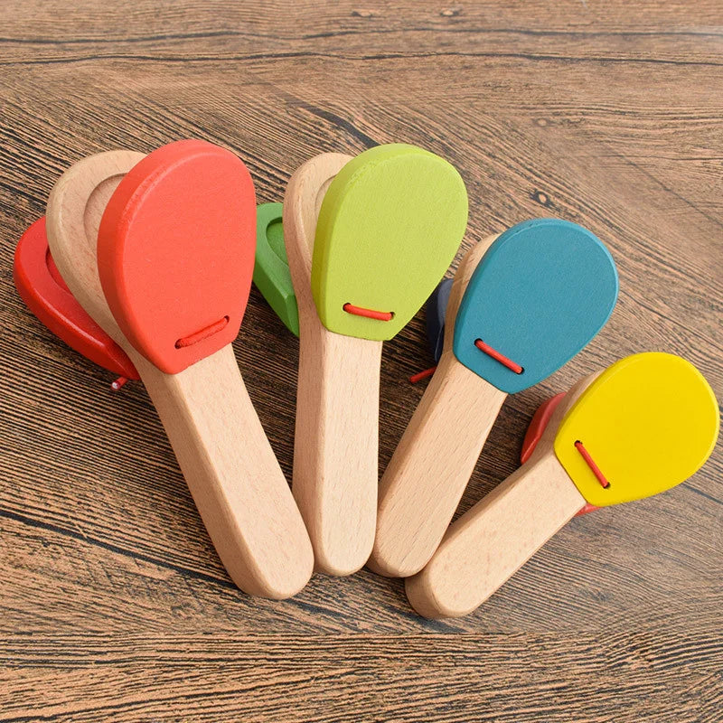 Instrument de Percussion Orff en Bois Montessori Bébé | Castagnettes à Poignée pour Bébés, Jouet Éducatif et Jeu Cérébral King of Toys