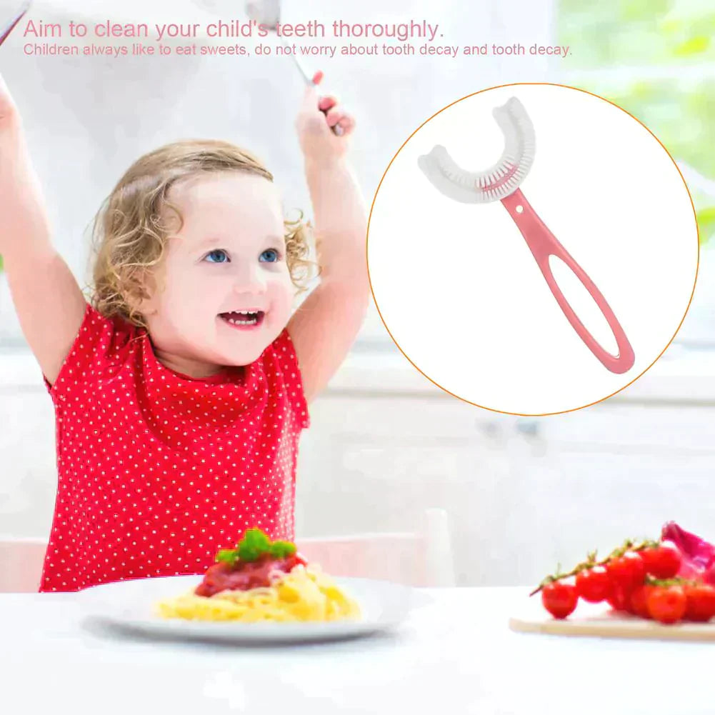 Brosse à dents pour enfants en forme de U - Brosse en silicone à poils souples 360° pour enfants