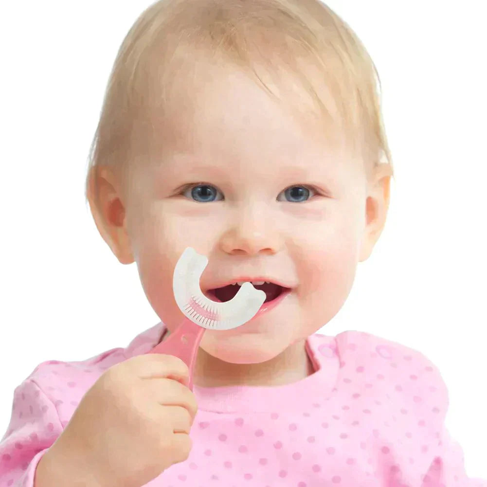 Brosse à dents pour enfants en forme de U - Brosse en silicone à poils souples 360° pour enfants