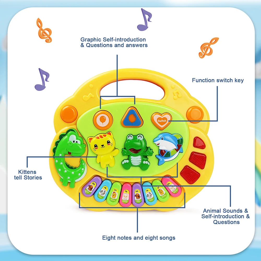Jeu de clavier de piano pour enfants avec sons d'animaux et lumière clignotante Instrument de musique pour bébé Jouets de musique Jouets éducatifs Cadeaux pour enfants