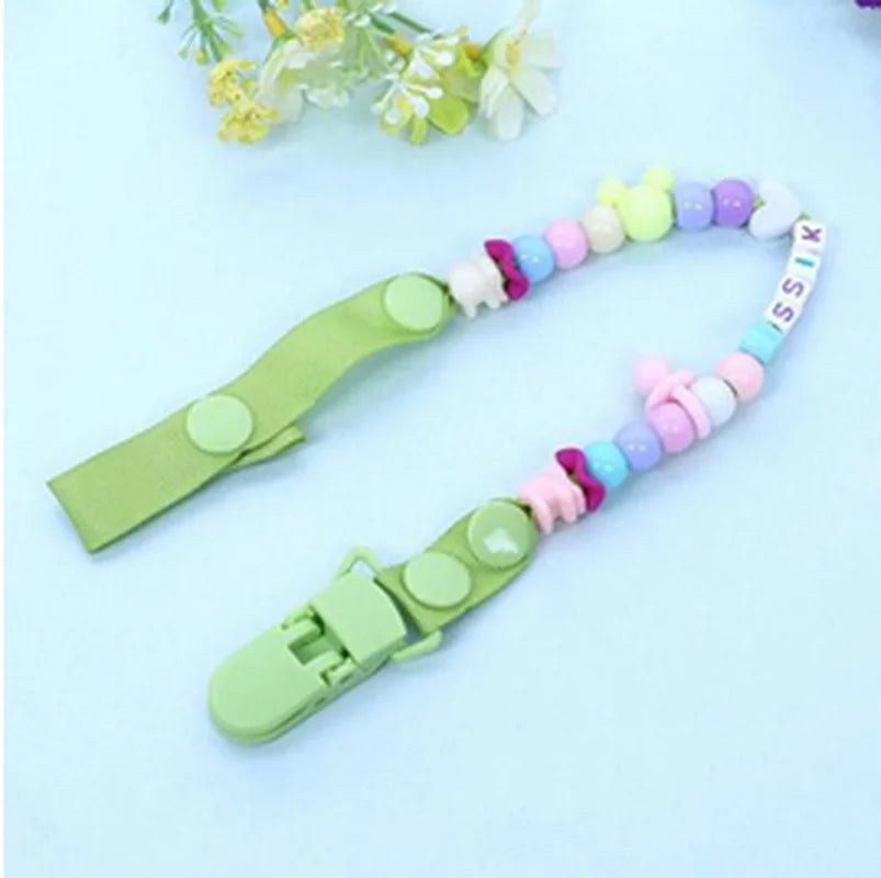 Attache-Sucette Tétine Chaîne de Perles en Silicone et Bois pour Bébé - Pince Universelle Anti-Chute pour Sucettes et Jouets de Dentition