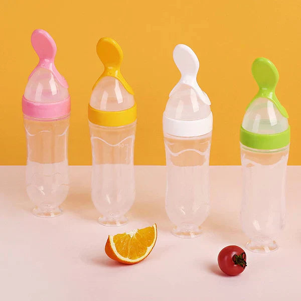Biberon en silicone super-doux avec cuillère pour les enfants de 1 à 4 ans
