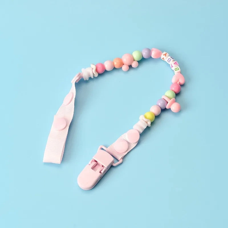 Attache-Sucette Tétine Chaîne de Perles en Silicone et Bois pour Bébé - Pince Universelle Anti-Chute pour Sucettes et Jouets de Dentition