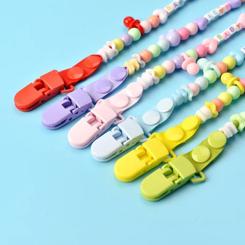 Attache-Sucette Tétine Chaîne de Perles en Silicone et Bois pour Bébé - Pince Universelle Anti-Chute pour Sucettes et Jouets de Dentition