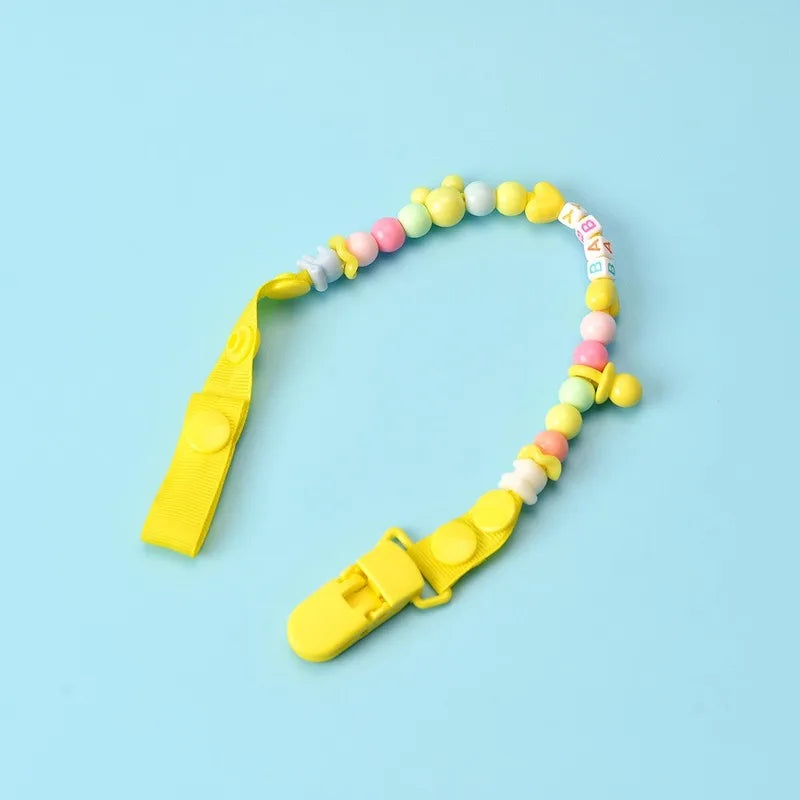 Attache-Sucette Tétine Chaîne de Perles en Silicone et Bois pour Bébé - Pince Universelle Anti-Chute pour Sucettes et Jouets de Dentition