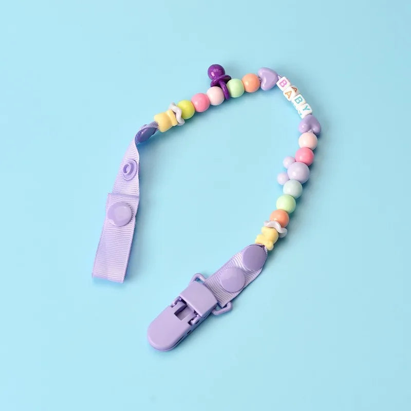 Attache-Sucette Tétine Chaîne de Perles en Silicone et Bois pour Bébé - Pince Universelle Anti-Chute pour Sucettes et Jouets de Dentition