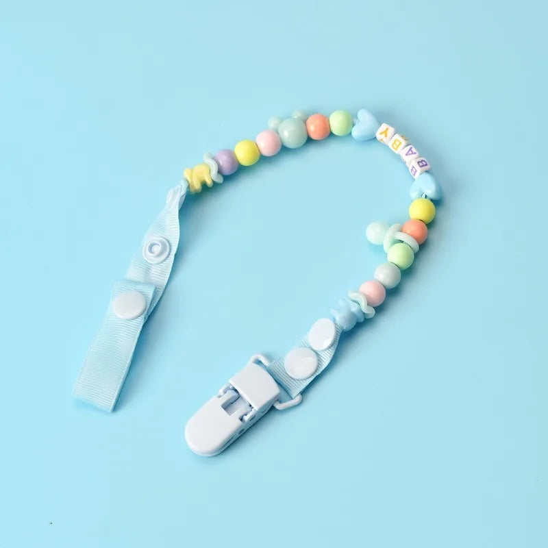 Attache-Sucette Tétine Chaîne de Perles en Silicone et Bois pour Bébé - Pince Universelle Anti-Chute pour Sucettes et Jouets de Dentition