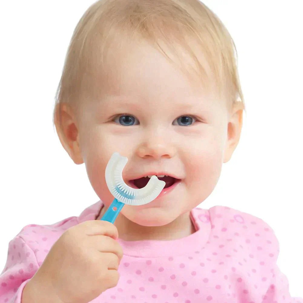 Brosse à dents pour enfants en forme de U - Brosse en silicone à poils souples 360° pour enfants