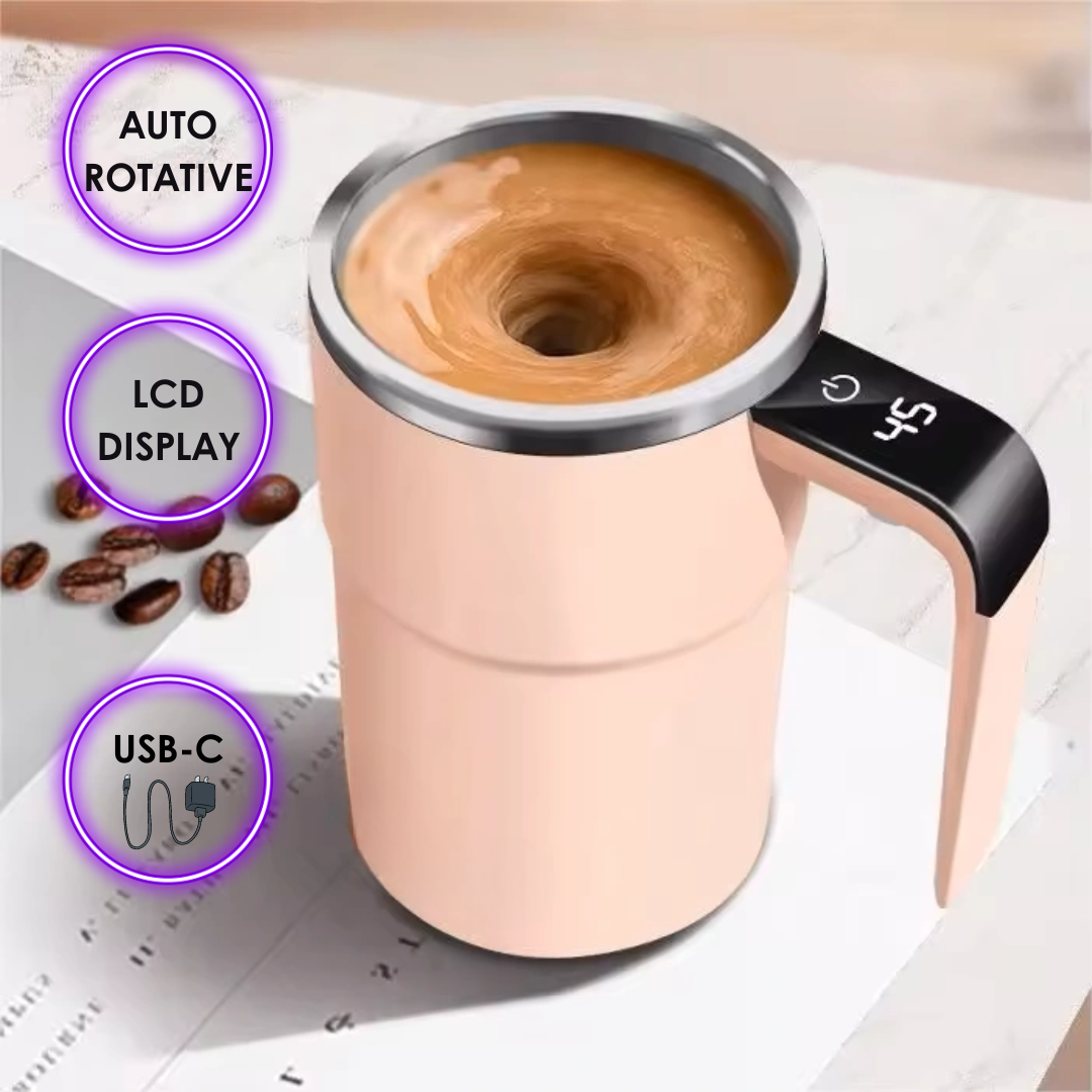 Mug Auto-Mélangeur Rechargeable | Tasse Auto-Mélangeuse Magnétique avec Thermomètre LCD pour Café, Thé, Chocolat Chaud King of Toys