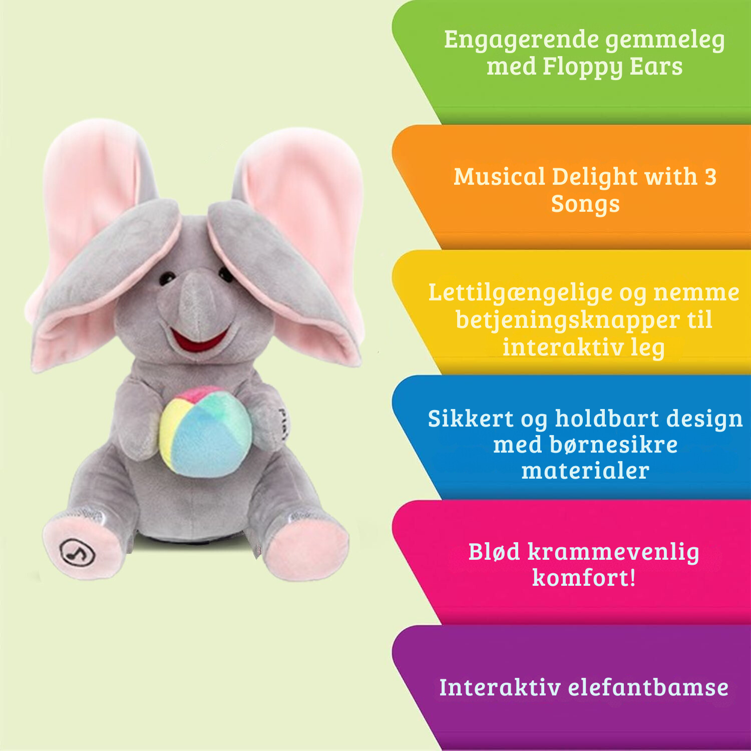 PeekPal Éléphant Musical – Peluche interactive avec sons et fonctions tactiles