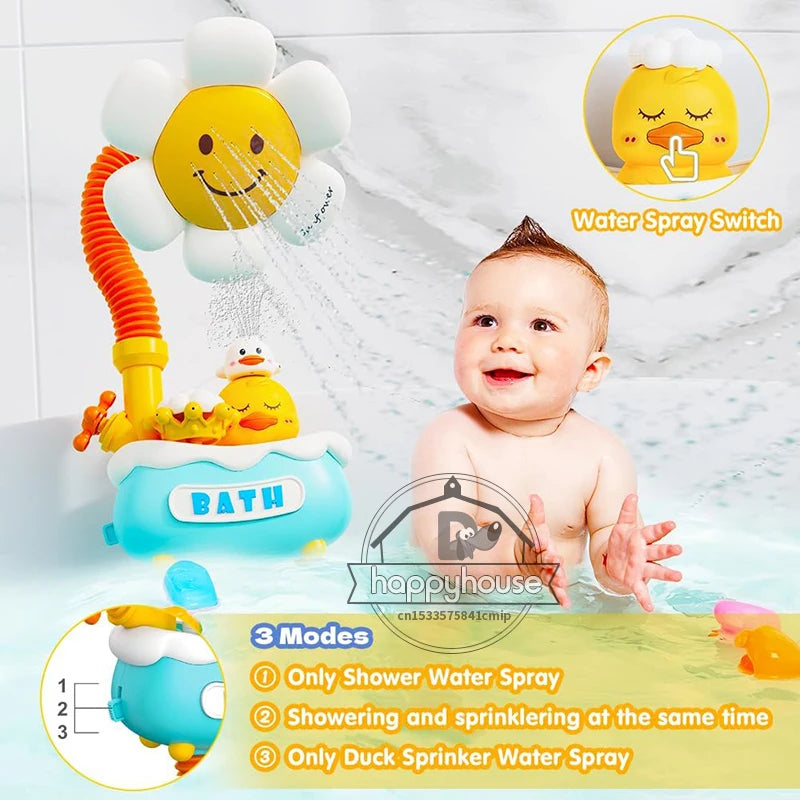 Jouet de Bain Bébé 4-en-1 avec Douche Tournesol & Arroseurs – Ensemble Ludique pour la Baignoire des Tout-Petits
