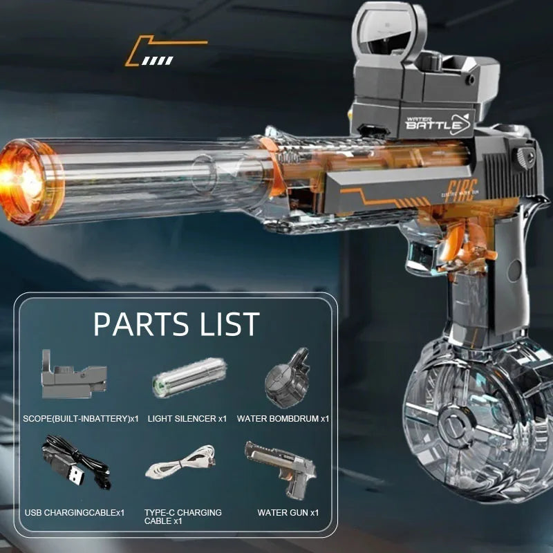 Pistolet à eau super électrique avec détection du débit d'eau, lumière, remplissage rapide de l'eau, jouet idéal pour les garçons et les filles.