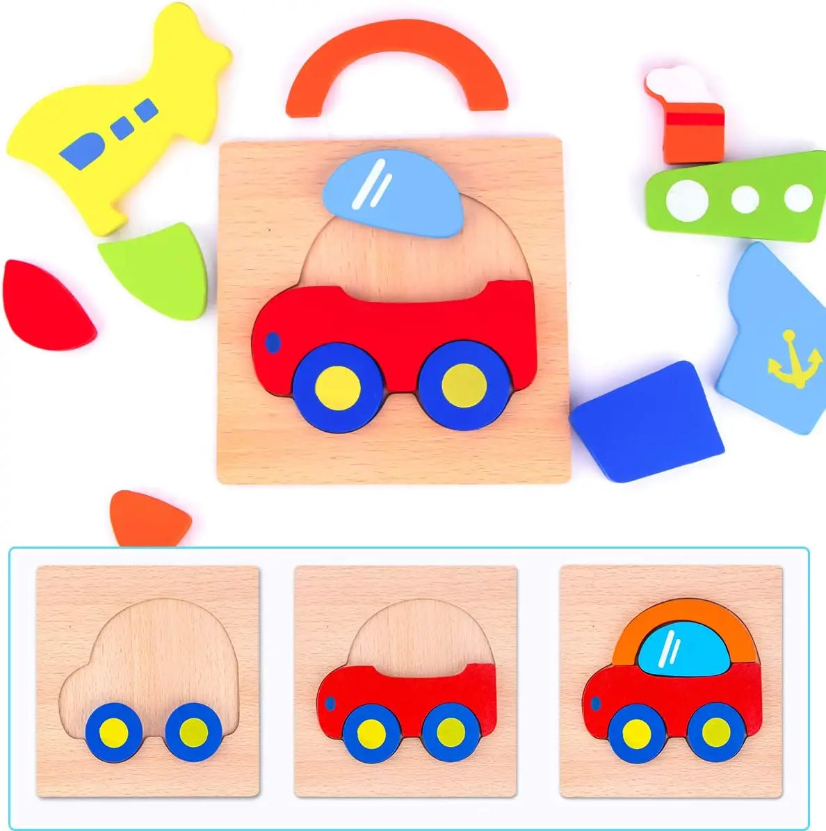 Puzzle en bois pour enfants avec animaux et véhicules - Jouet éducatif coloré pour garçons et filles, cadeau parfait. King of Toys