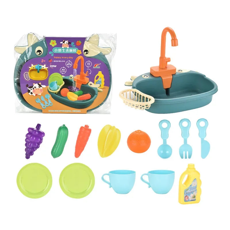 Évier de Cuisine Jouet pour Enfants - Lave-Vaisselle Électrique Miniature, Jeu de Rôle pour Filles, Jeu d’Imitation King of Toys