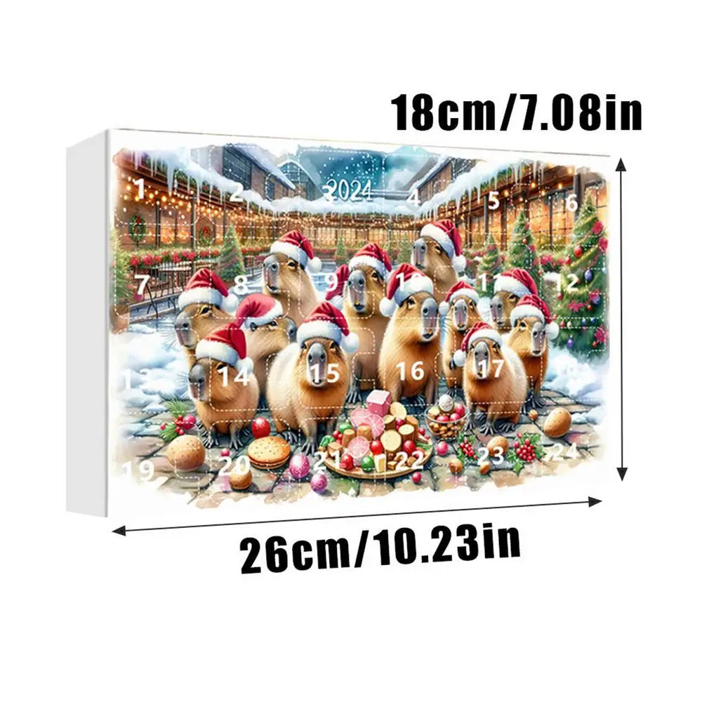 Calendrier de l'Avent Capybara 2024 | 24 Jours de Compte à Rebours avec Pendentifs en Acrylique Capybara 2D pour Sapin de Noël King of Toys