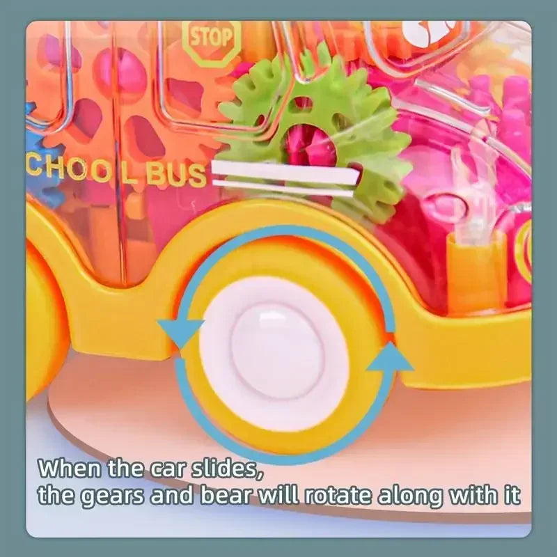 Voitures transparentes à engrenages - Bus scolaire, police, voiture à friction et à rétro-friction pour enfants King of Toys