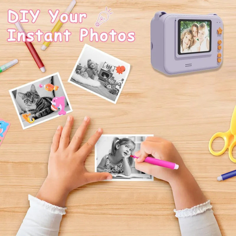 Appareil Photo Instantané Pour Enfants | Imprimante Photo Pour Enfants Avec 3 Rouleaux De Papier d'Impression 3-12 Ans