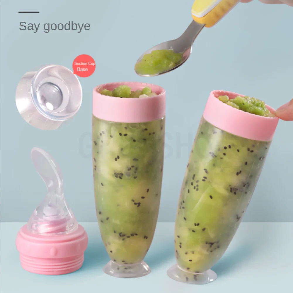 Biberon Cuillère Distributeur en Silicone 90ml pour Bébé - Outil d'Alimentation Sûr et Facile pour les Premières Purées